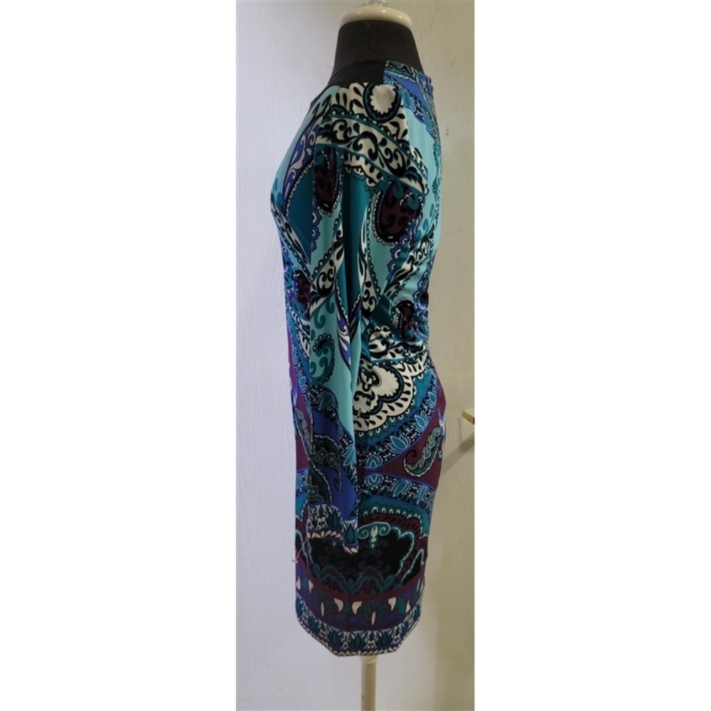 NWT Hale Bob S Jersey Dress Faux Leather V Neck Purple Blue 114756 - Picture 3 of 3